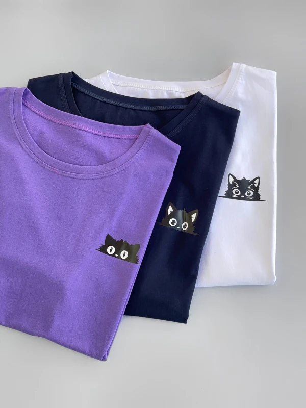 تیشرت قواره نرمال گربه سیاه میکس