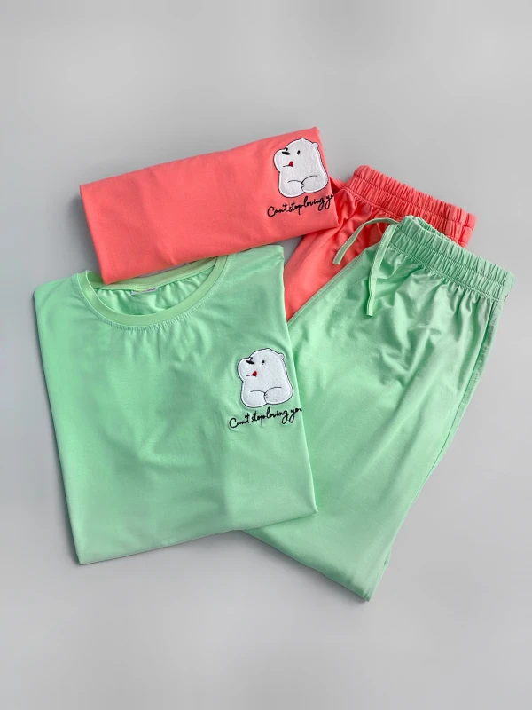 ست تیشرت شلوار  پاندا زبون گلدوزی