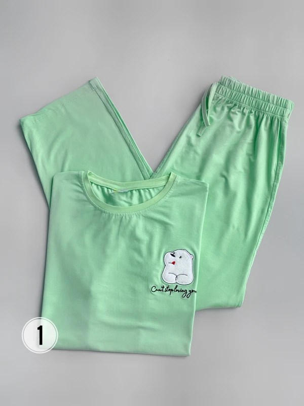 ست تیشرت شلوار  پاندا زبون گلدوزی