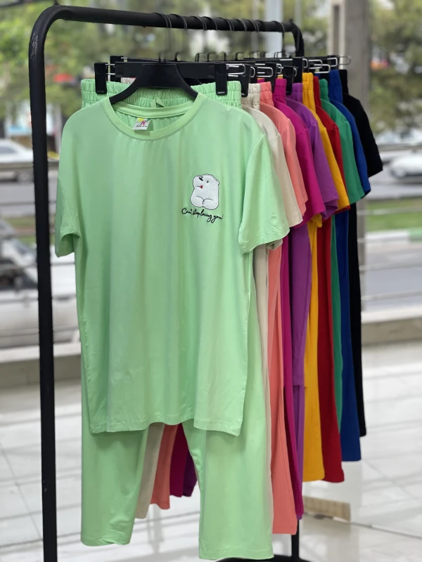 ست تیشرت شلوار  پاندا زبون گلدوزی