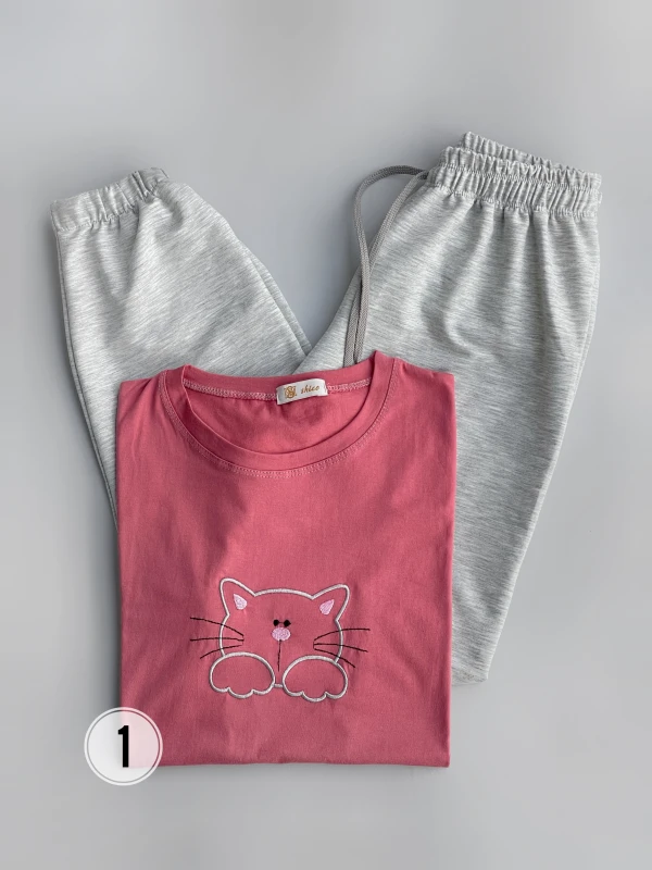 ست تیشرت شلوار طرح گربه 2