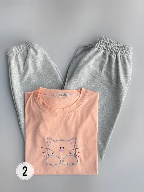 ست تیشرت شلوار طرح گربه 2