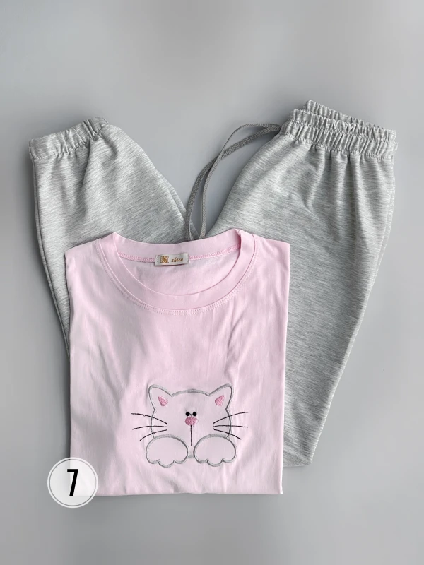 ست تیشرت شلوار طرح گربه 2