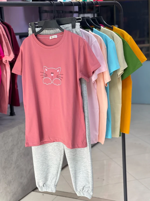 ست تیشرت شلوار طرح گربه 2