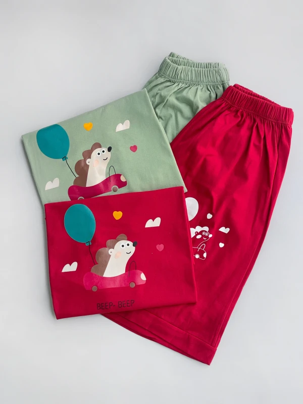 ست تیشرت شورتک نخ پنبه جوجه تیغی 1173