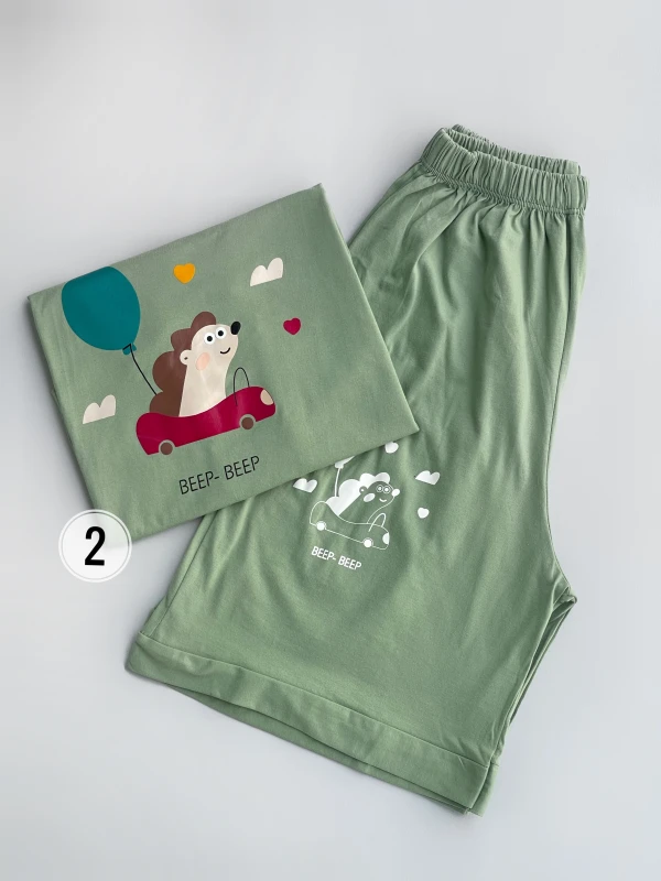 ست تیشرت شورتک نخ پنبه جوجه تیغی 1173