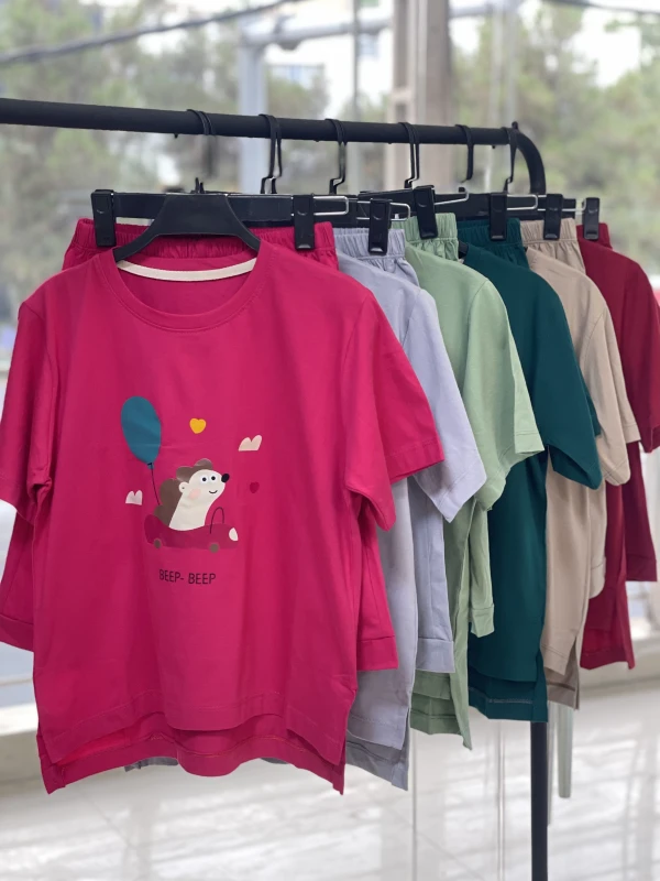 ست تیشرت شورتک نخ پنبه جوجه تیغی 1173