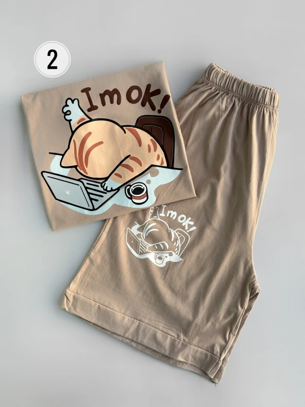 ست تیشرت شورتک نخ پنبه گربه 1228