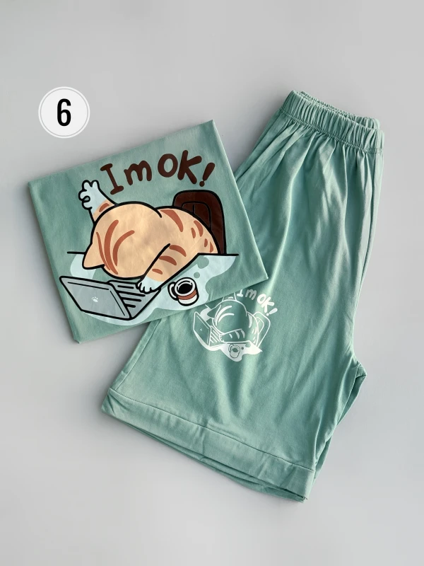 ست تیشرت شورتک نخ پنبه گربه 1228
