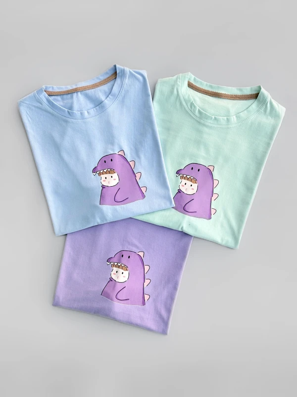 تیشرت نخ پنبه باکسی دختر دایناسوری 1363