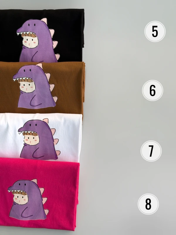 تیشرت نخ پنبه باکسی دختر دایناسوری 1363