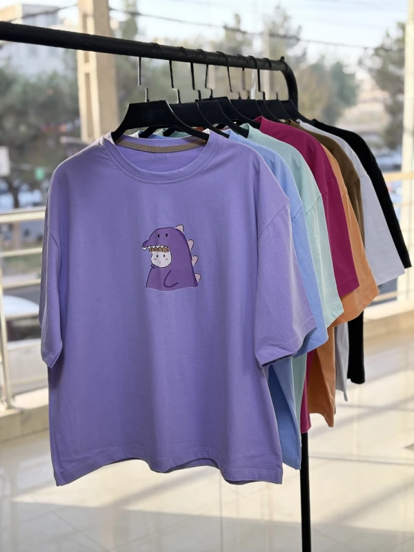 تیشرت نخ پنبه باکسی دختر دایناسوری 1363