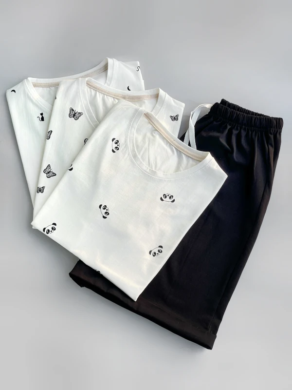 ست تیشرت شلوارک سفید مشکی