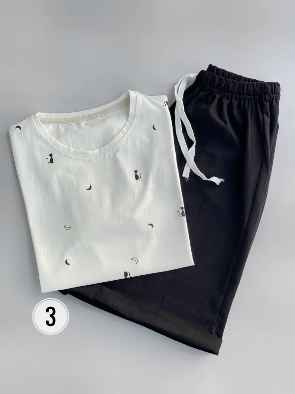 ست تیشرت شلوارک سفید مشکی