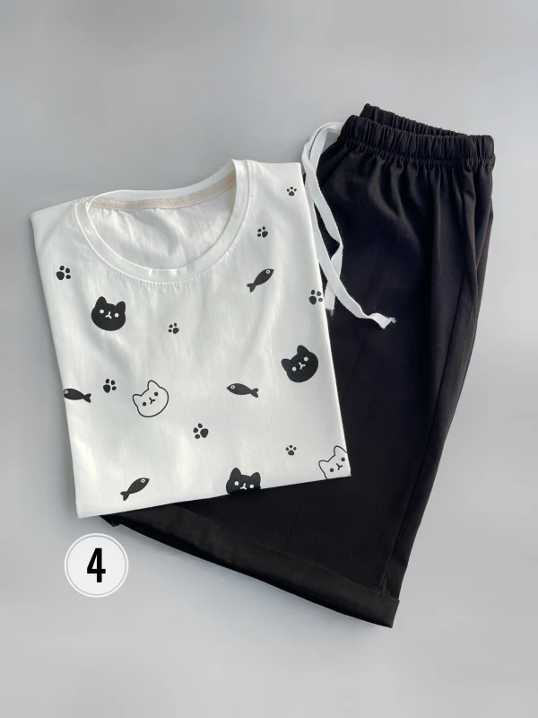 ست تیشرت شلوارک سفید مشکی