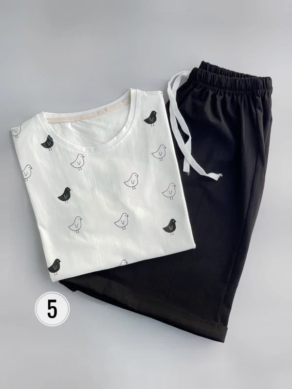 ست تیشرت شلوارک سفید مشکی