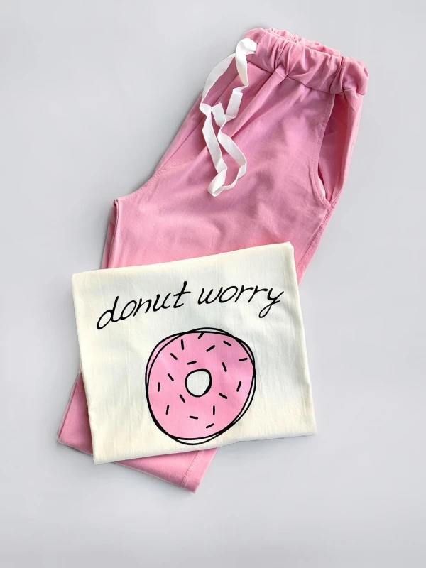 ست تیشرت شلوار دونات صورتی 1381