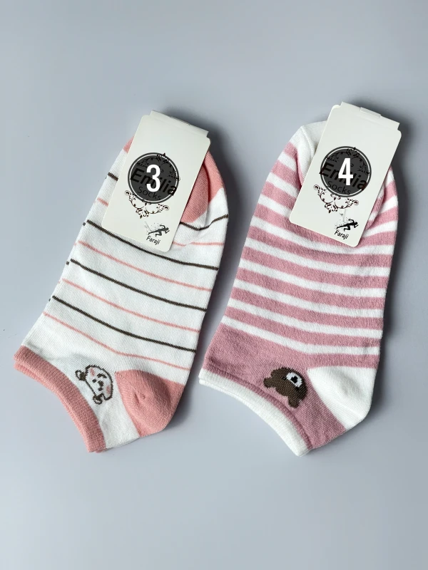 جوراب تدی میکس صورتی راه راه