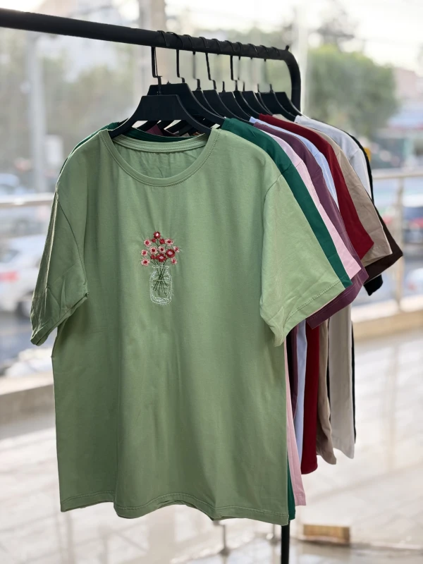 تیشرت نخ پنبه لانگ گلدوزی 1676