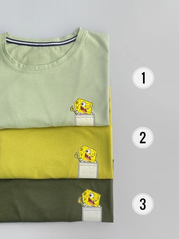 تیشرت نخ پنبه قواره نرمال باب اسفنجی جیب