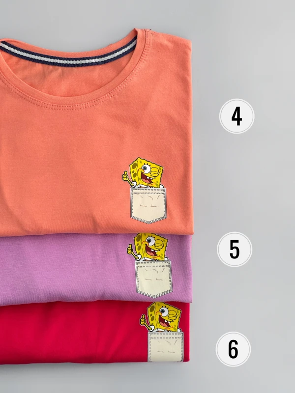 تیشرت نخ پنبه قواره نرمال باب اسفنجی جیب