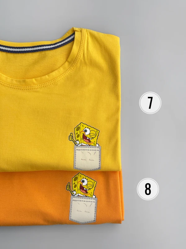 تیشرت نخ پنبه قواره نرمال باب اسفنجی جیب