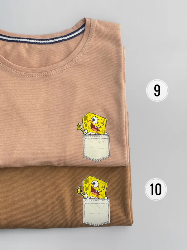 تیشرت نخ پنبه قواره نرمال باب اسفنجی جیب