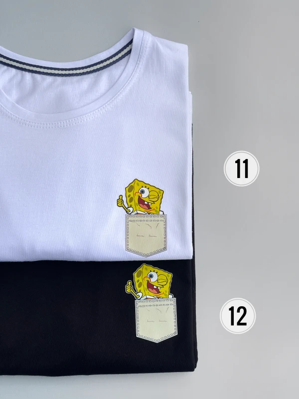 تیشرت نخ پنبه قواره نرمال باب اسفنجی جیب