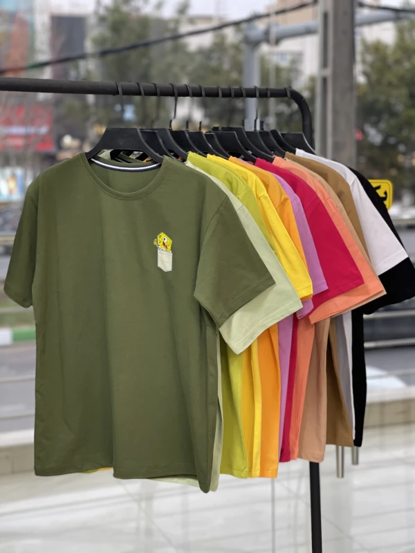 تیشرت نخ پنبه قواره نرمال باب اسفنجی جیب