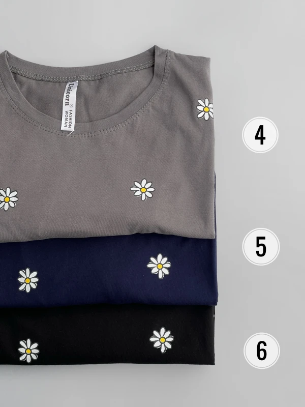 تیشرت قواره نرمال تمام چاپ بابونه