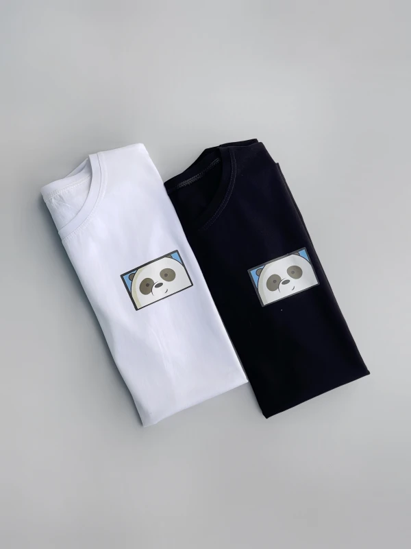 تیشرت نخ پنبه  پاندا سفید کادری