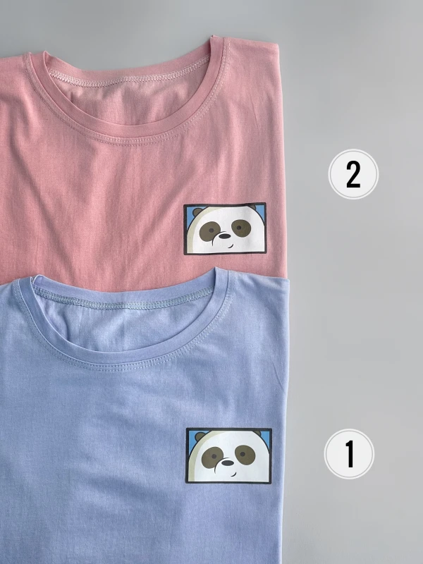 تیشرت نخ پنبه  پاندا سفید کادری