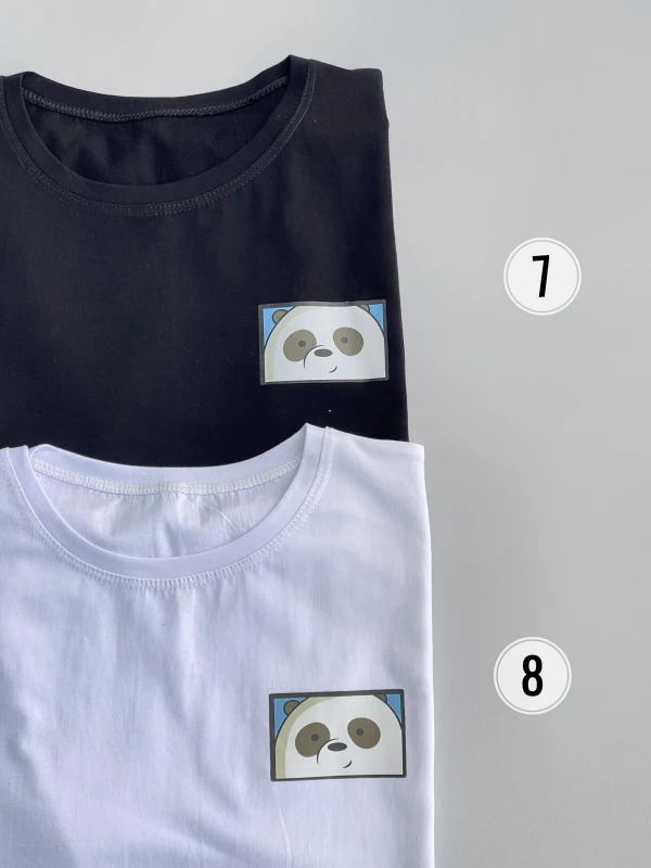تیشرت نخ پنبه  پاندا سفید کادری